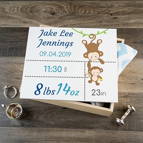 Miniatura 10 de Caja de recuerdos personalizada para bebé (grande, arte de bosque azul)