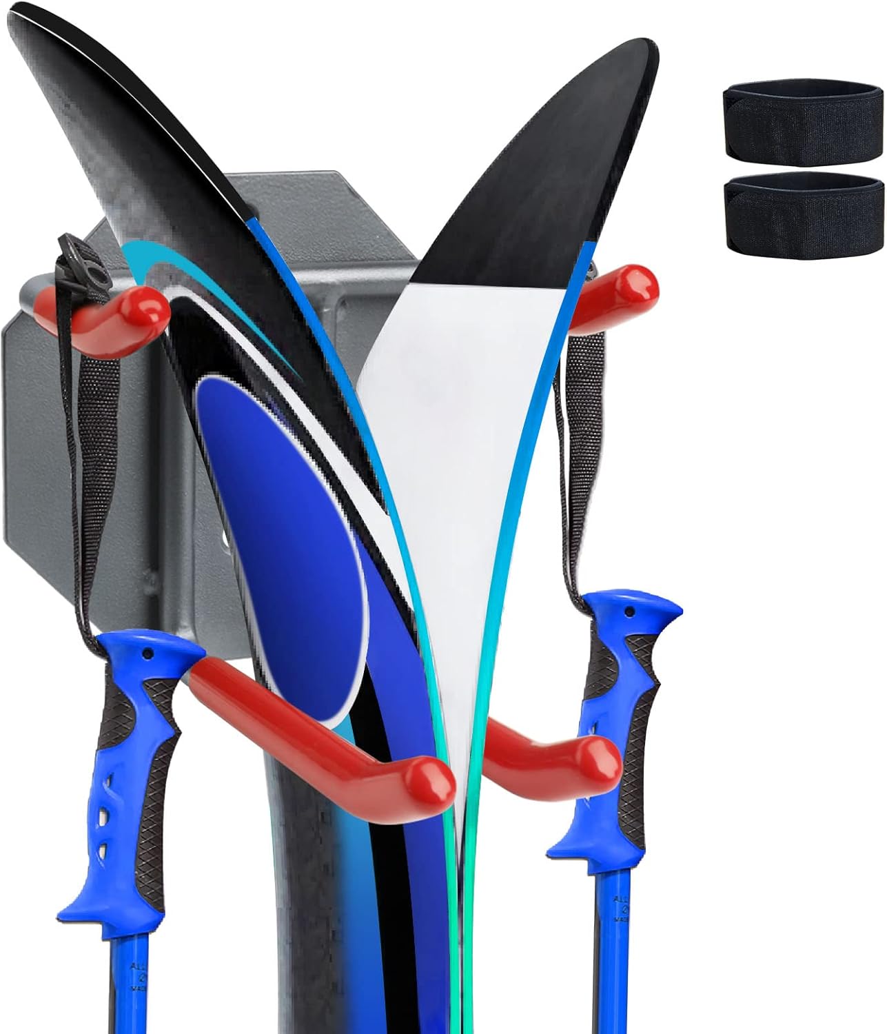 XBA Wall Mounted Rack Organizer for Skis and Poles Ski Wall Rack Ski Storage Rack Garage Storage with Padded Hooks & Elastic Cinch Straps Indoors Outdoors Wall Hook : Sports & Outdoors