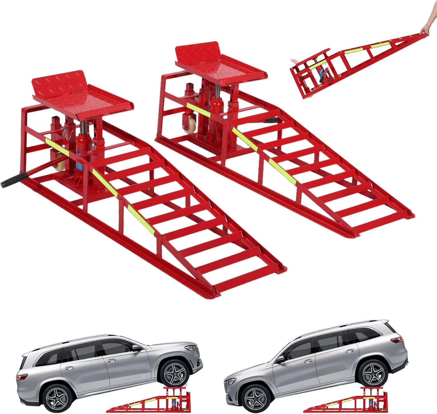 Amazon.com: 2 Pack Hydraulic Car Ramps with Wheels & Reflective Sticker ...
