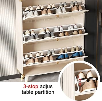 Ultra Thin Shoe Storage, 3 Layer Flip Drawer Shoe Cabinet, Adjustable Shelves, Hallway Storage Cabinet, Size: 50X17X119cm