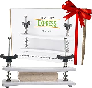 Extra Firm Tofu Press by Healthy Express - 4 Spring Model with Premium Curved Plates for Superior Pressing Results on Extra Firm Tofu. Perfect Press Every Time! (Upgraded 2-Post/4-Spring)