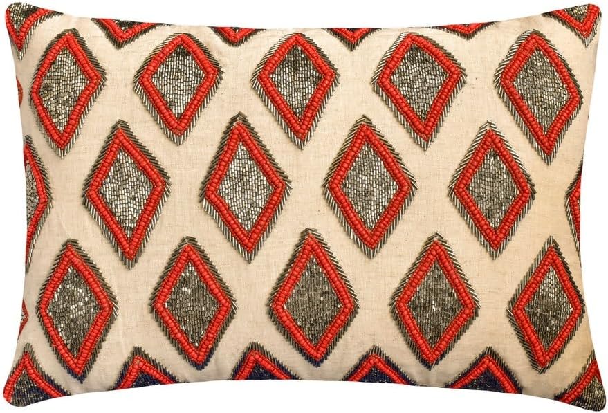 The HomeCentric Cushion Cover Sofa, Decorative Yellow Pack of 2, 26x26 inch (65x65 cm) Cushion Covers, Linen Beaded Throw Pillows for Couch, Geometric Modern Style Easter - Yellow Jubilee