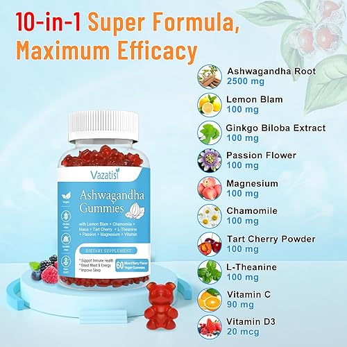 Miniatura 4 de Gomitas de Ashwagandha sin azúcar para mujeres y hombres, suplemento orgánico de extracto de raíz de ashwa para relajarse, restaurar el equilibrio,