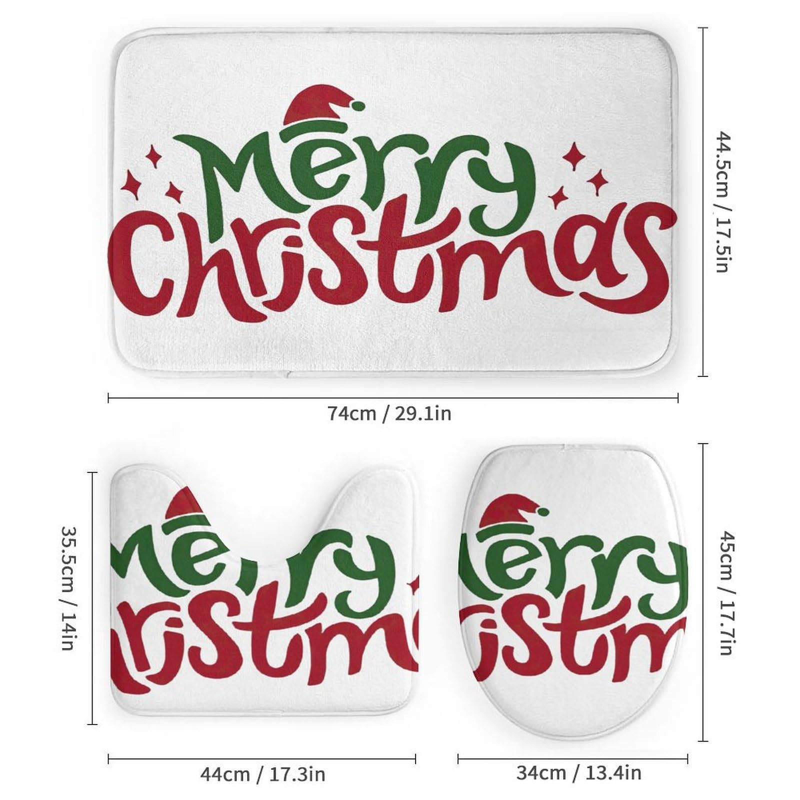 Feliz Navidad Baño de Cuatro Piezas Tappeto De Baño De Bambú, Antideslizante Y Lavable, Ideal para Ducha Y Baño Moderno 183×183cm