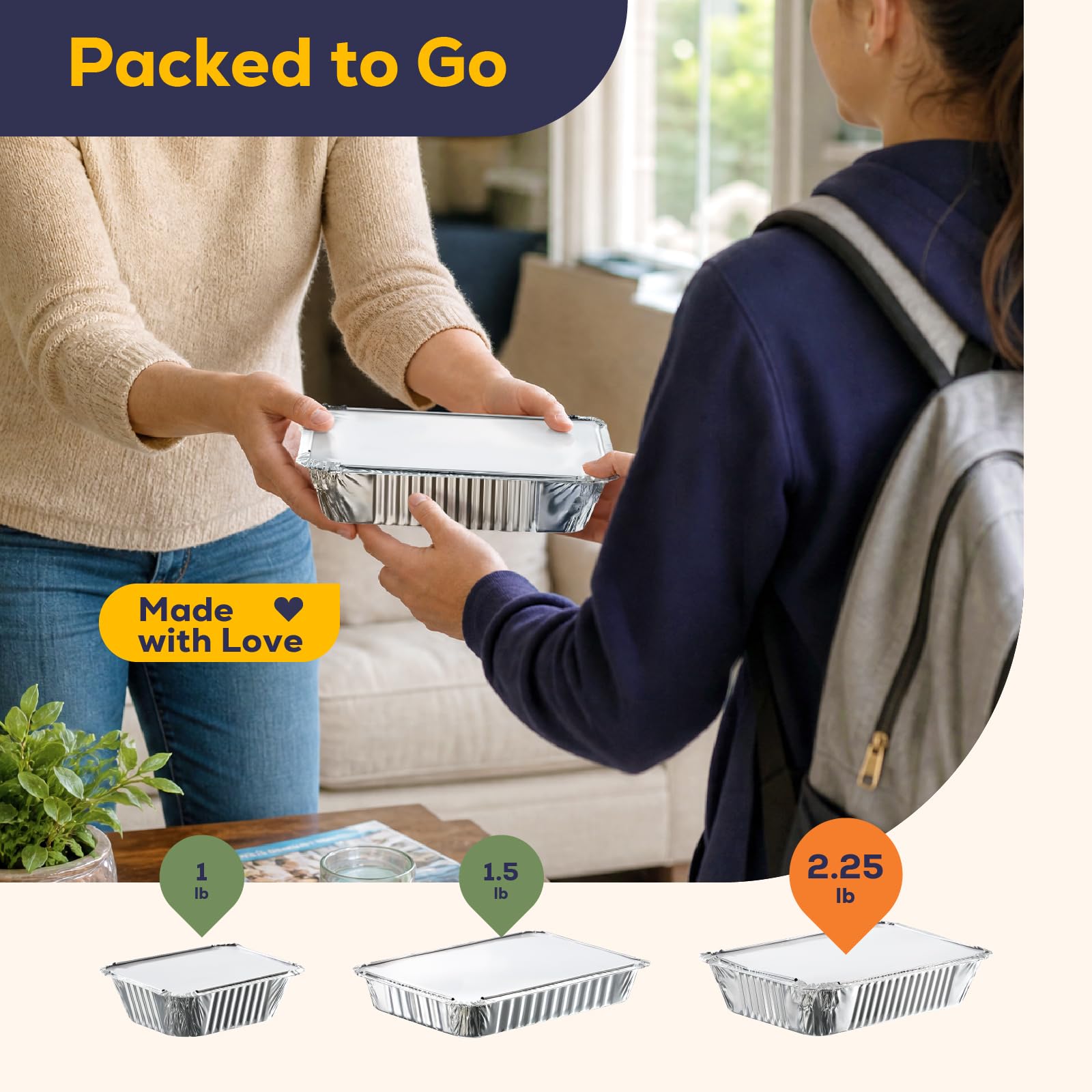 Fit Meal Prep Rectangular Vajilla de Aluminio Pan saca los envases de alimentos con tapas de cartón plano, mesa de vapor para hornear sartenes, 32 oz, 2.25 Lb, Quart 100 Paquete Plata