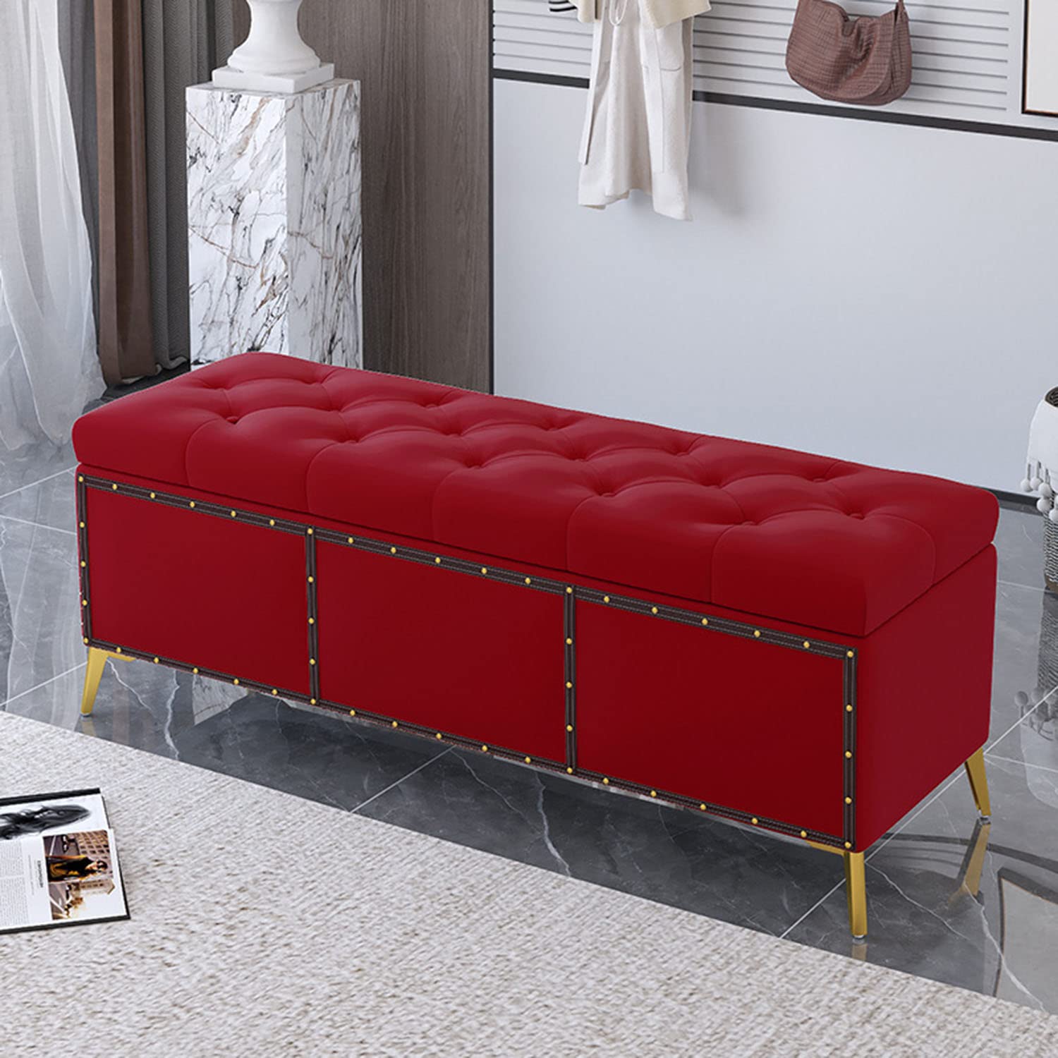 Banc de rangement rembourré gris 60x40x45 cm pour bout de lit
