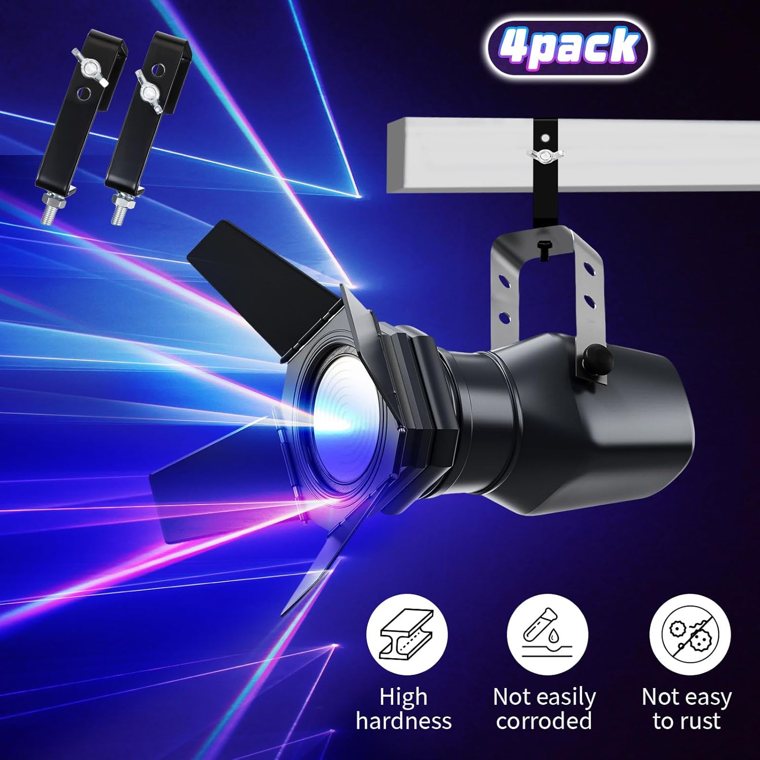 Zonon 4 Pack Stage Lighting Truss Clamp Hook for Square Tube Galvanized Iron Truss Clamps for LED Lights Spotlight, Moving Head Beam Square Tube Clamp, Heavy Duty 88 Lbs /40 kg (Black)