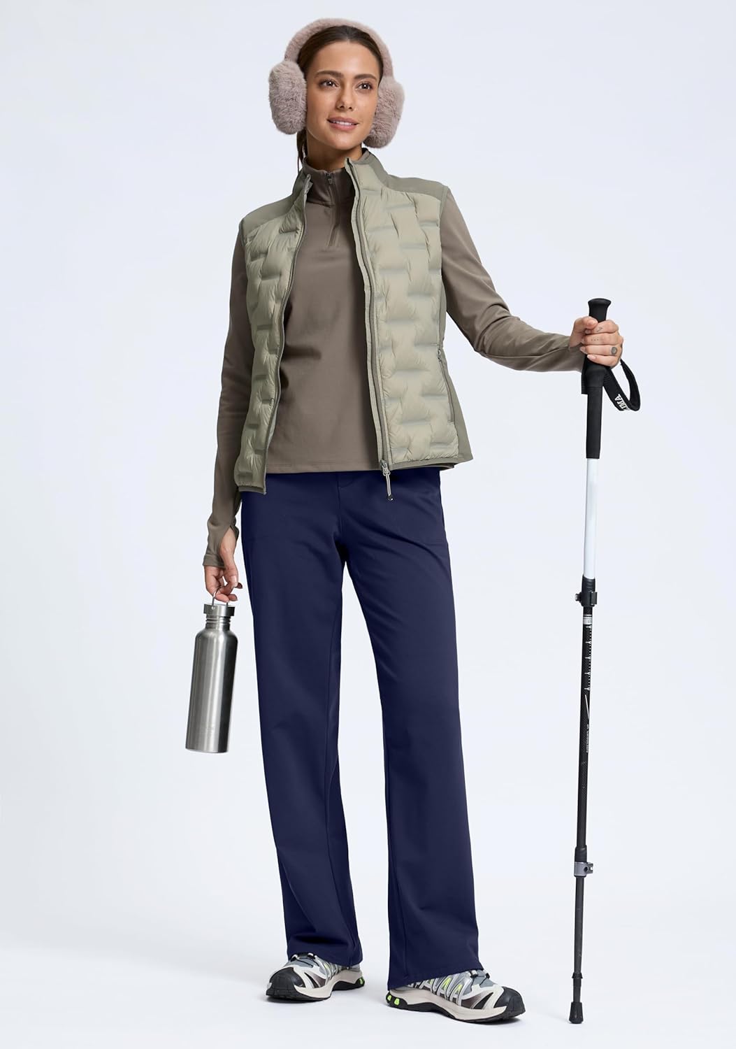 Soothfeel Women's Fleece Lined Pants 29" High Waisted Zipper Pockets Winter Warm Thermal Sweatpants Snow Hiking Lounge Pants - Image 6