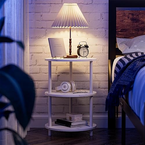 Miniatura 5 de Frylr Mesas auxiliares redondas para sala de estar, pequeña mesa decorativa con parte superior redonda para mesita de noche elegante o mesa auxiliar