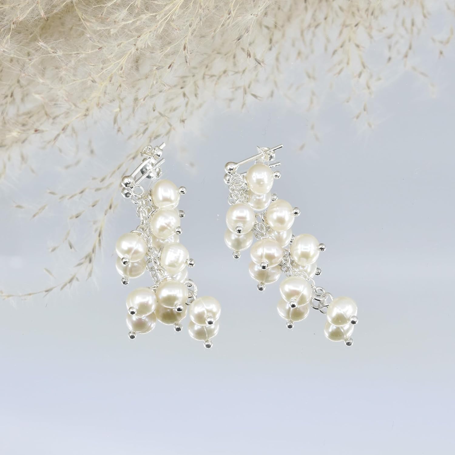 AeraVida Enchanting White Cultured Freshwater Pearls .925 Sterling Silver Post Dangle Earrings | Elegant Pearl Drop Earrings for Women | Timeless Silver Jewelry - Image 4