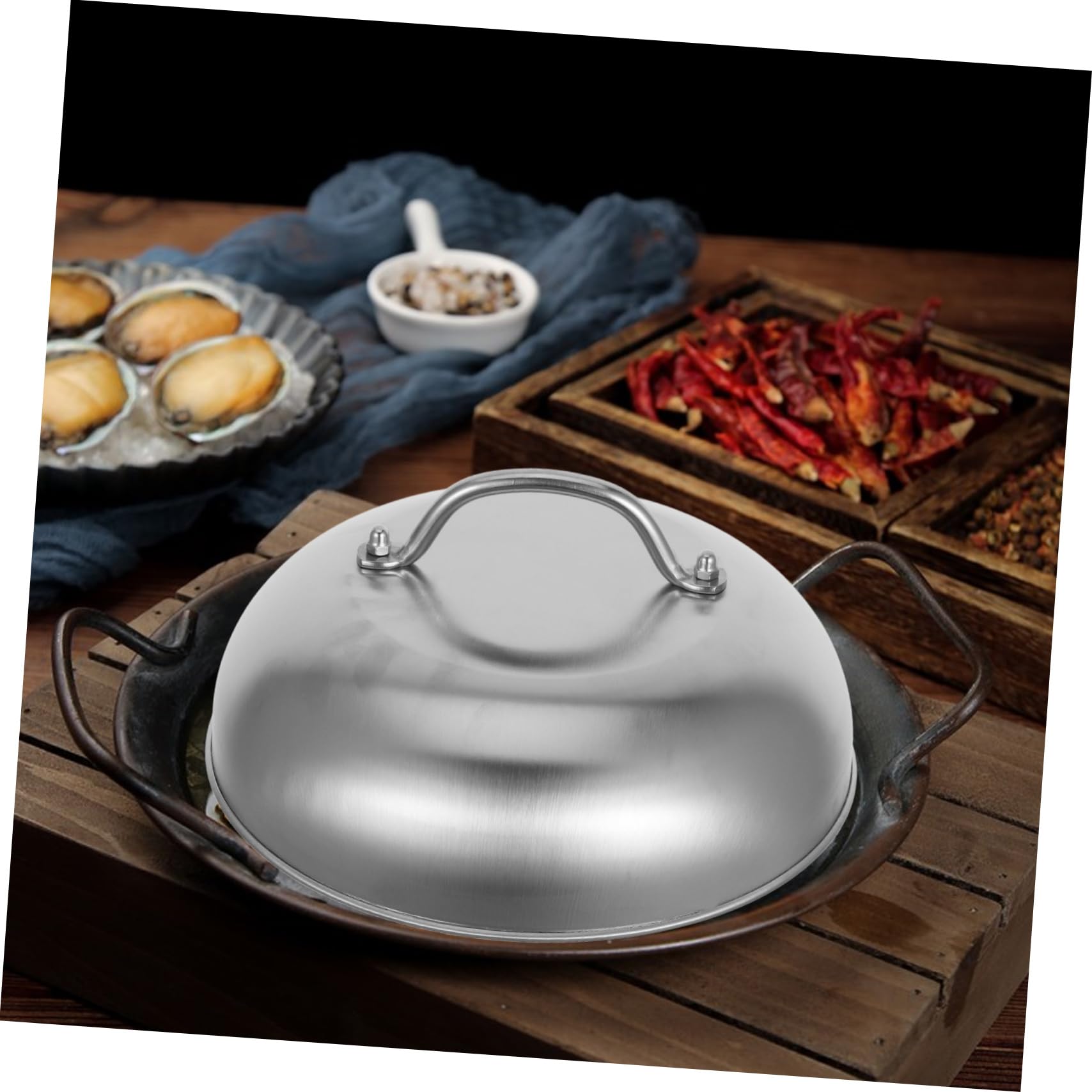Coperchio per Pentola Rotondo in Acciaio Inox 9 Pollici 2 Pezzi | Wok e Padelle, Finitura Argento, Tenuta Aderente Contro Trabocco, Uso in Cucina Professionale e Campeggio
