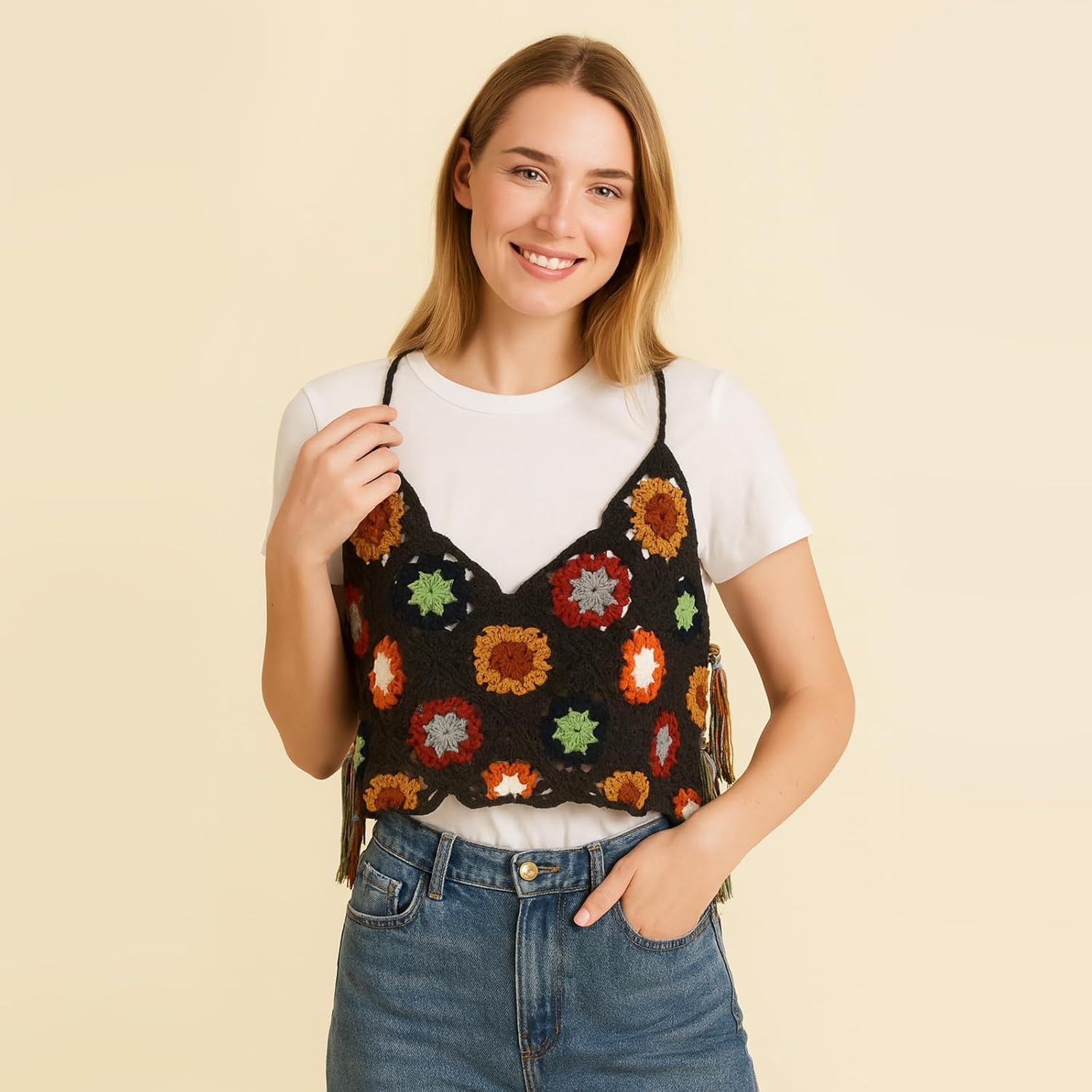 Noocro Granny Square Crochet Tank Top Kit – DIY Yarn Kit with Hook, Stitch Markers, Detailed Guide & Video Tutorial – for Intermediate or Ambitious Beginners (Dusk Glow)