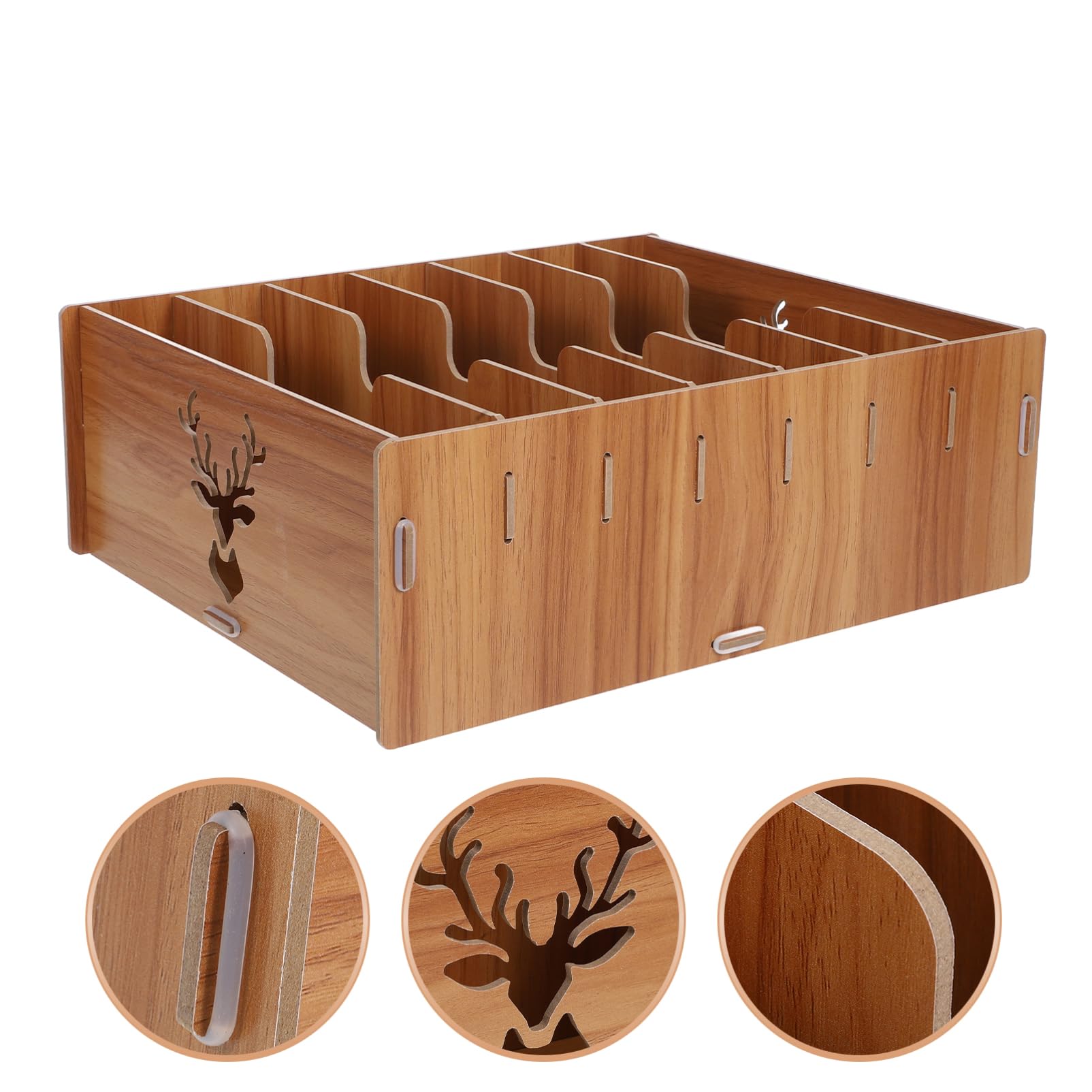 Caja de Almacenamiento de Documentos de Madera Marrón para Escritorio | Organizador de Mesa de Oficina, Clasificador de Facturas y Correo, Incluye Guía de Instalación