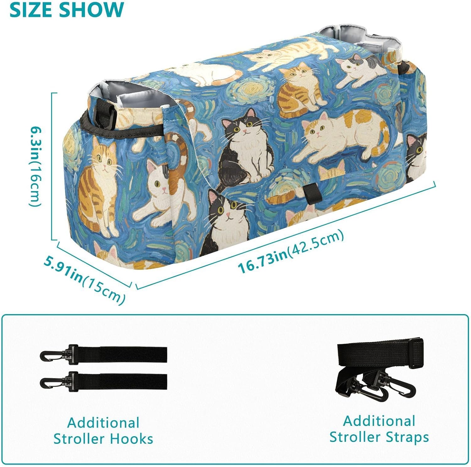 Blue Cat Art Painting stroller organizer baby caddy organizer purse accesorios para stroller accesorios para coche de