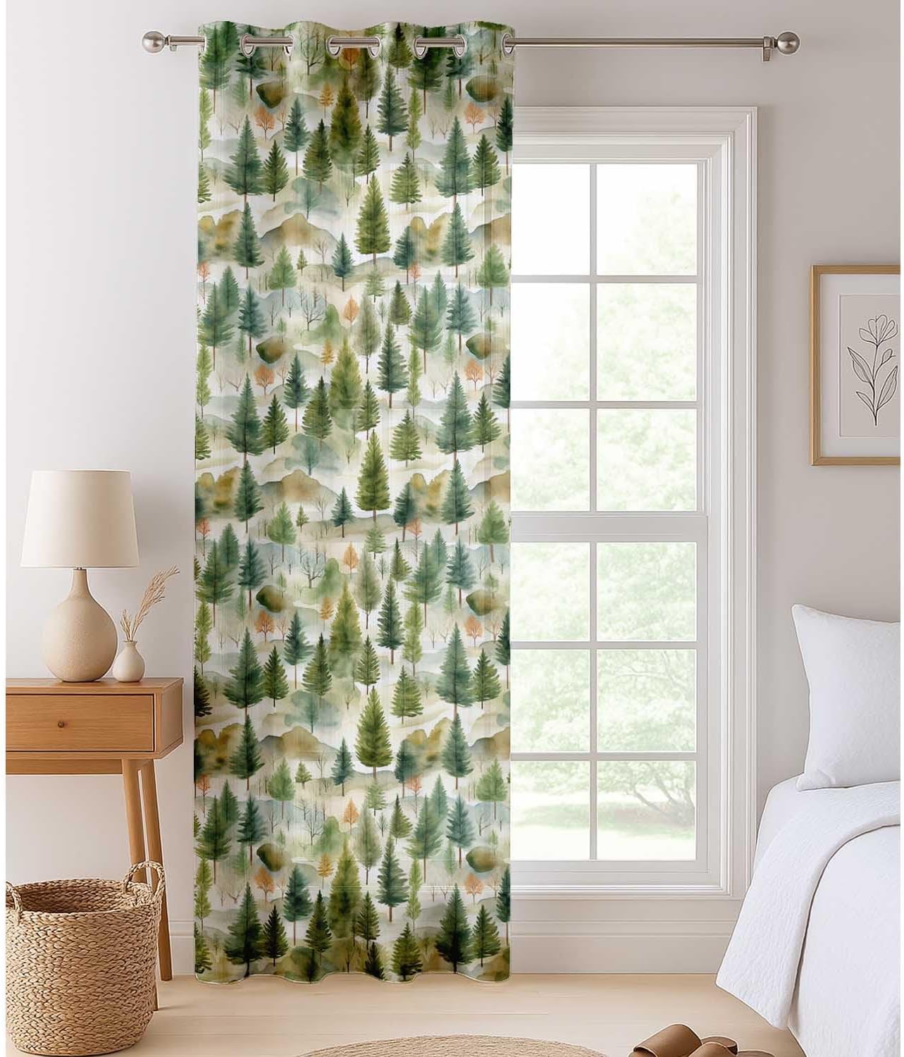 Tree Print Sheer Curtains for Short Windows – Set of 2 Panels, 63" Length, Grommet Top, Printed Georgette, Light Filtering Drapes for Kitchen or Bedroom