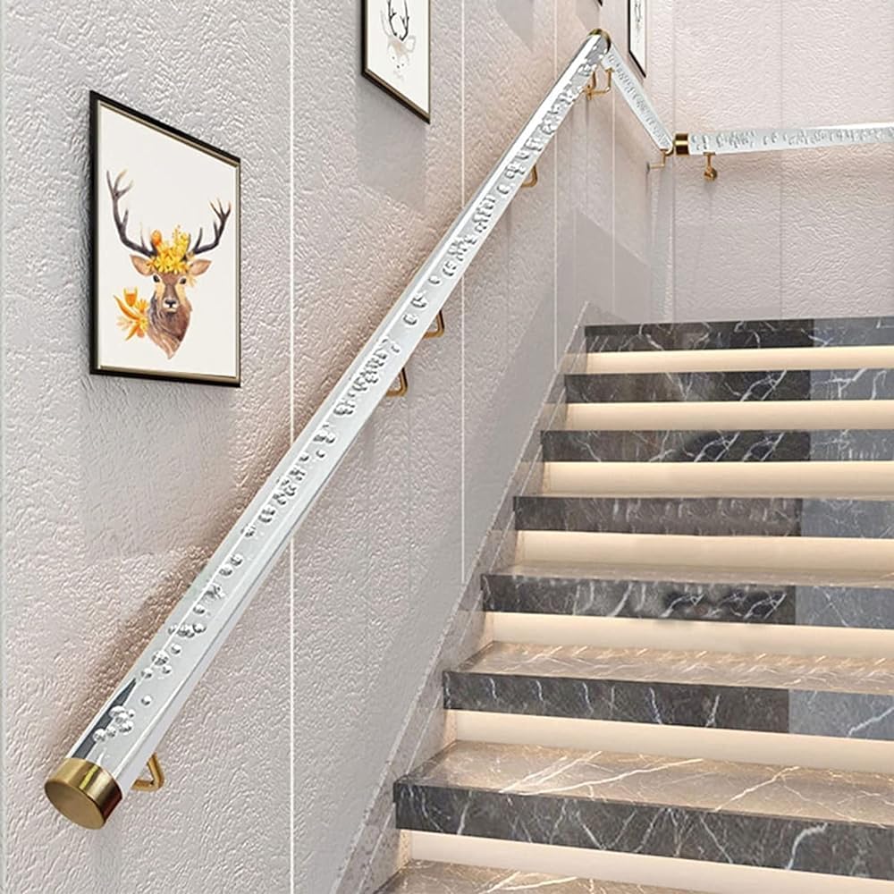 FKXSXAZ Acrylic Handrail for Indoor Stairs, Transparent Stair Banisters, Wall Mount Grab Bar Hallway Loft Barrier-Free Railing Clear with Brackets Easy to Install(Size:4.6ft/140cm)