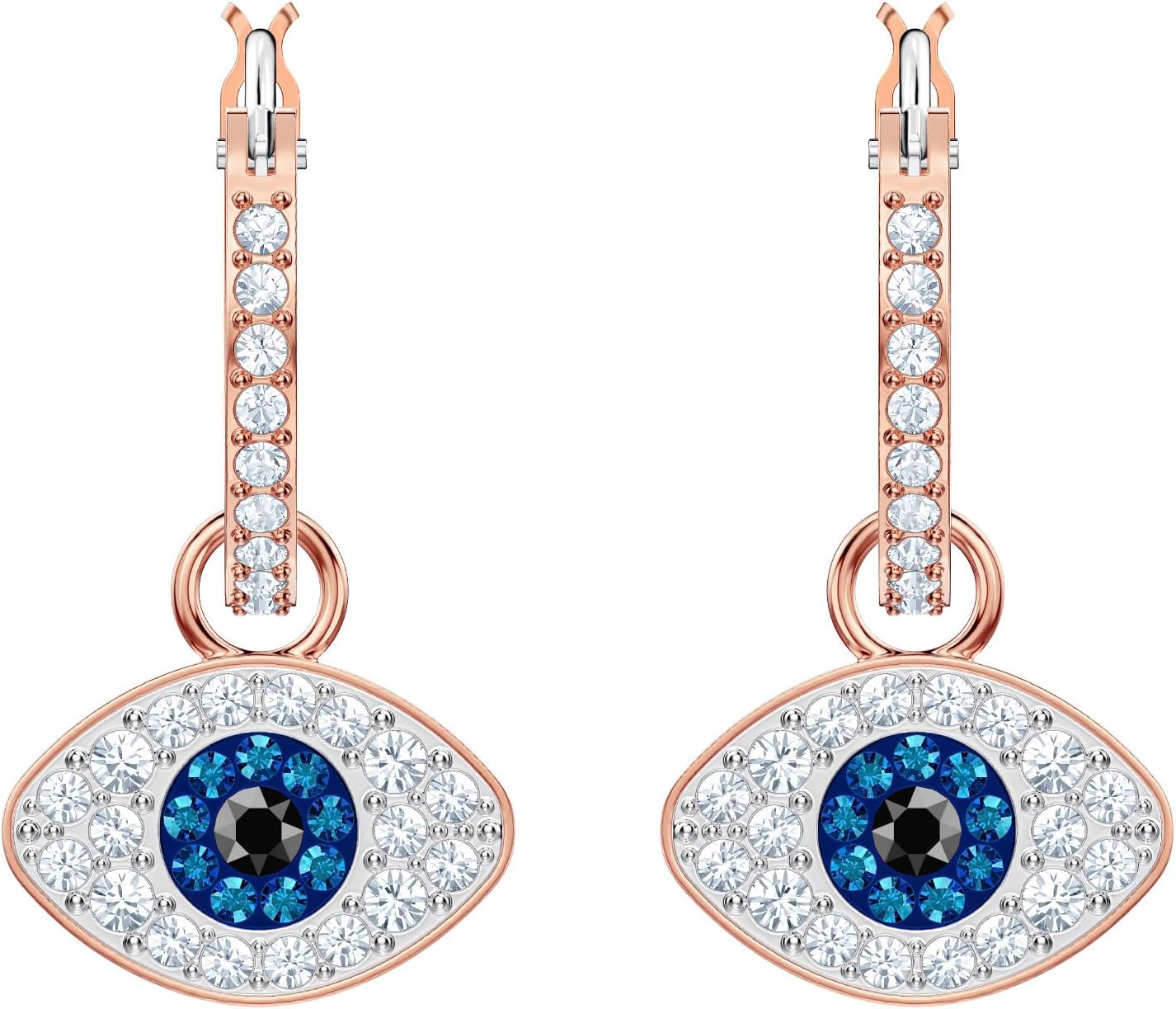 Women's Symbolic Evil Eye Hoop Pierced Earrings, Multi-colored, Rose-gold tone plated