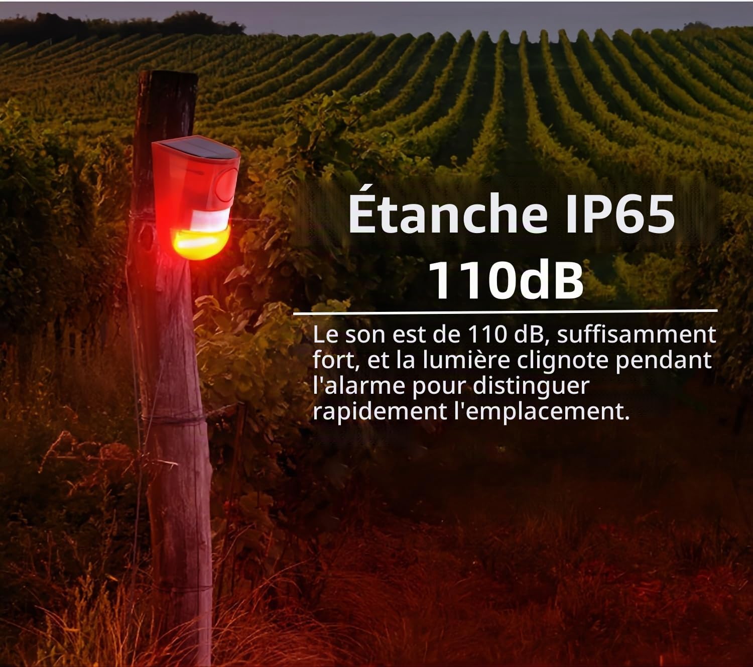 4 Pack Alarme Solaire Détecteur de Mouvement Sonore et Lumineux pour l'Extérieur Dispositif Etanche Sirène 110db Son Alerte Flash Avertissement Système d'Alarme de Sécurité pour la Maison