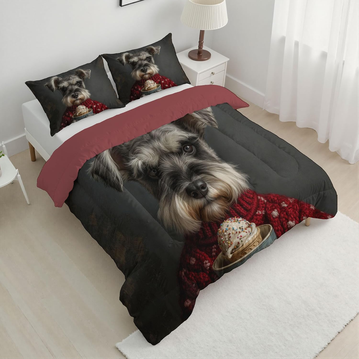 Kids 104" x 90" Coverless Duvet for All Seasons, Reversible Washable 3 Quilt with Funny Animals Patterns, Black Comforter with 2 Pillowcases 50x75cm, King