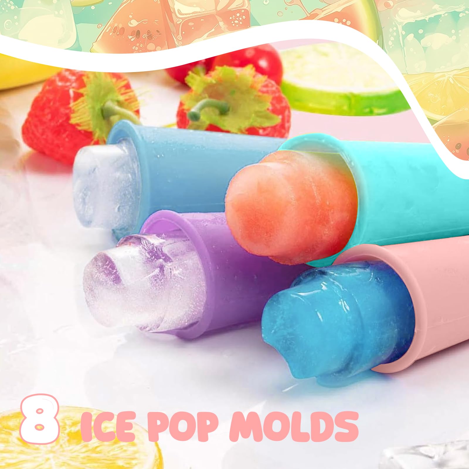 Moldes Helados Silicona, 8 Piezas Molde Helado, Moldes para Helados, Molde Helados sin BPA