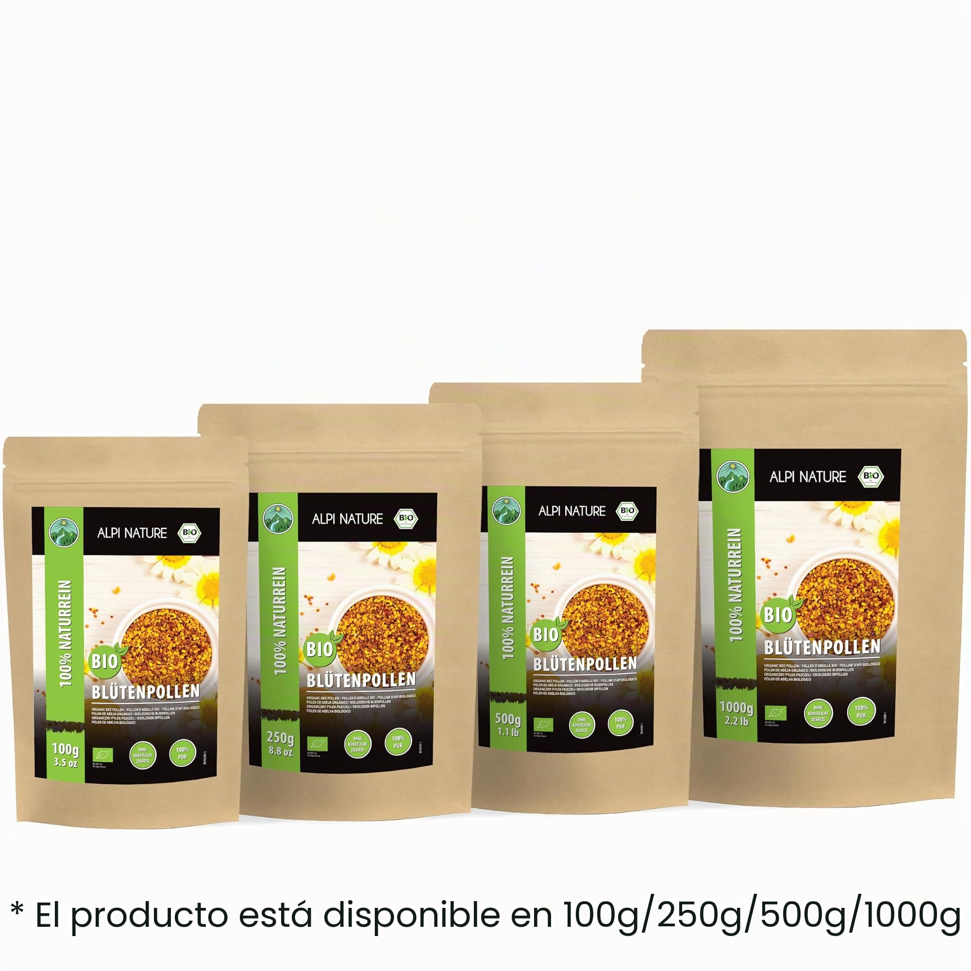 Alpi Nature Polen de Abeja Natural Orgánico 1kg, Polen de Abeja Orgánico, Gránulos Naturales