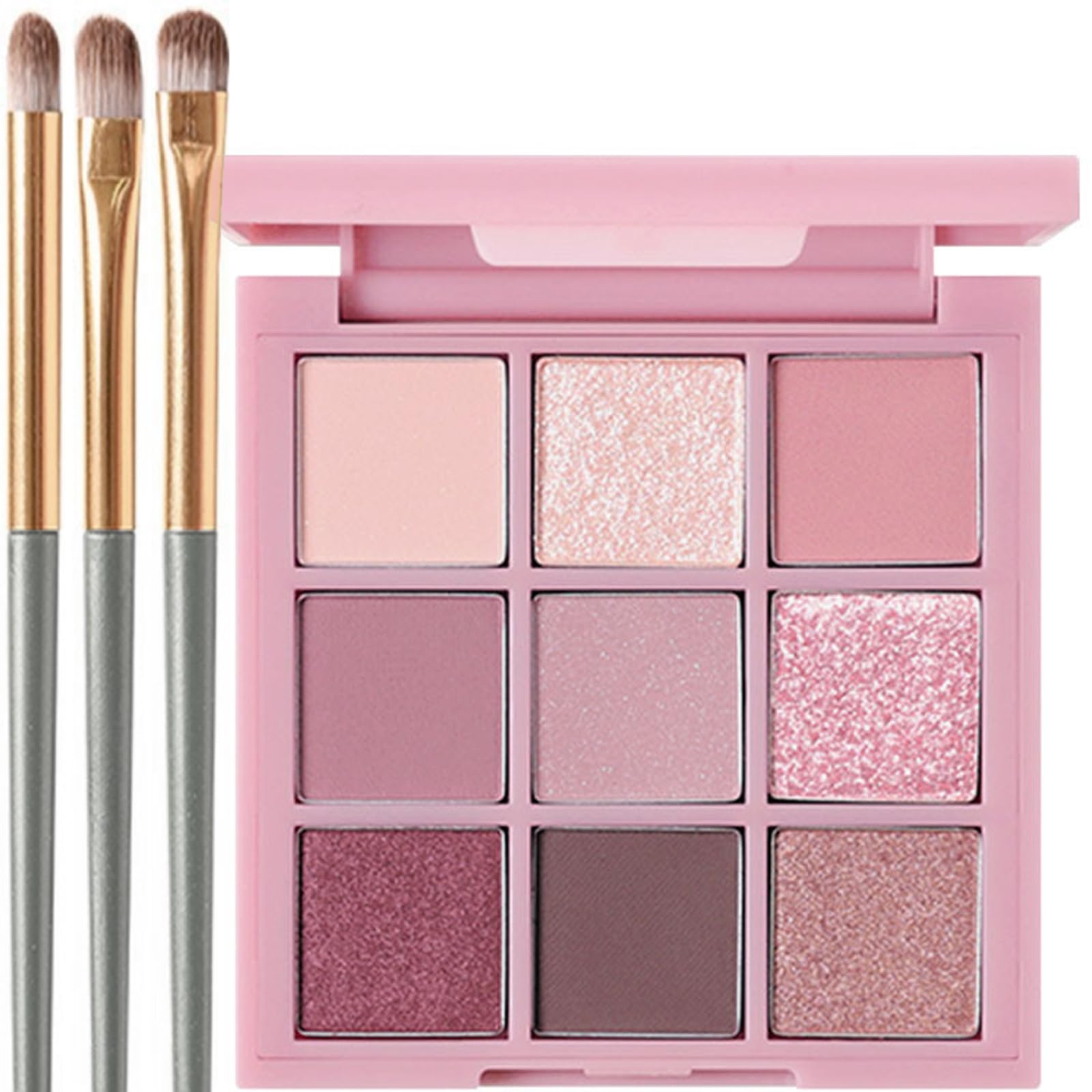 Pink Eyeshadow Palette, Glitter Matte Eye Shadow Pallets for Women with 3PCS Brushes, Natural Long Lasting Smokey Neutral High Pigmented Eye Shadows Palettes Eye Make-Up Gifts for Women and Girls
