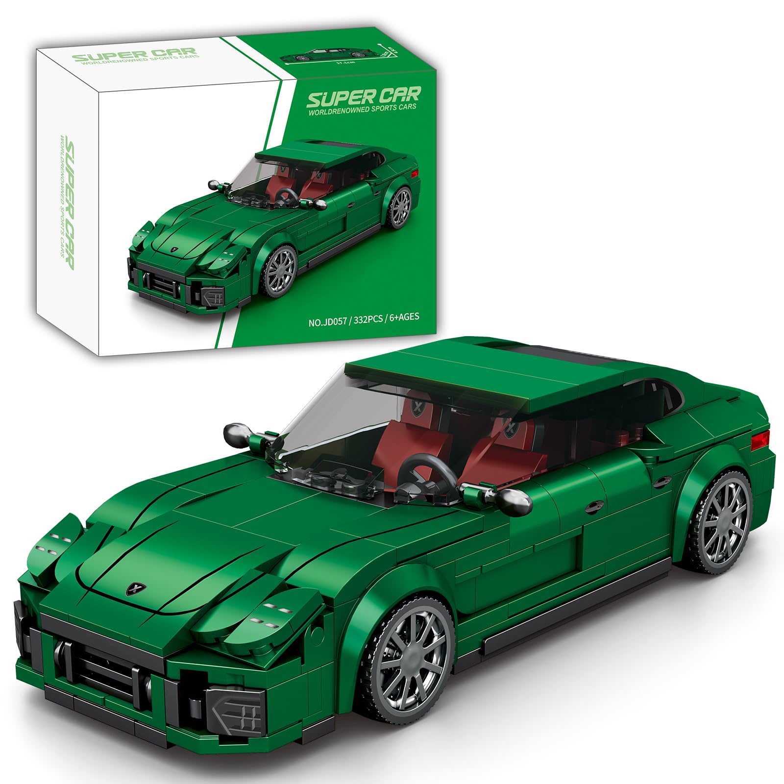 ExultationToy332 Pcs Pana Super Sports Car Toy Building Set, 4 Different Wheel Rim Designs, MOC Building Blocks Cars for Adults, Teens, Boys Ages 8-12