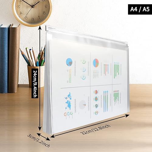 Vista 14 de FYY 5 sobres de plástico, sobres de polietileno tamaño A5, carpetas de archivos, bolsa expandible translúcida para documentos con cremallera