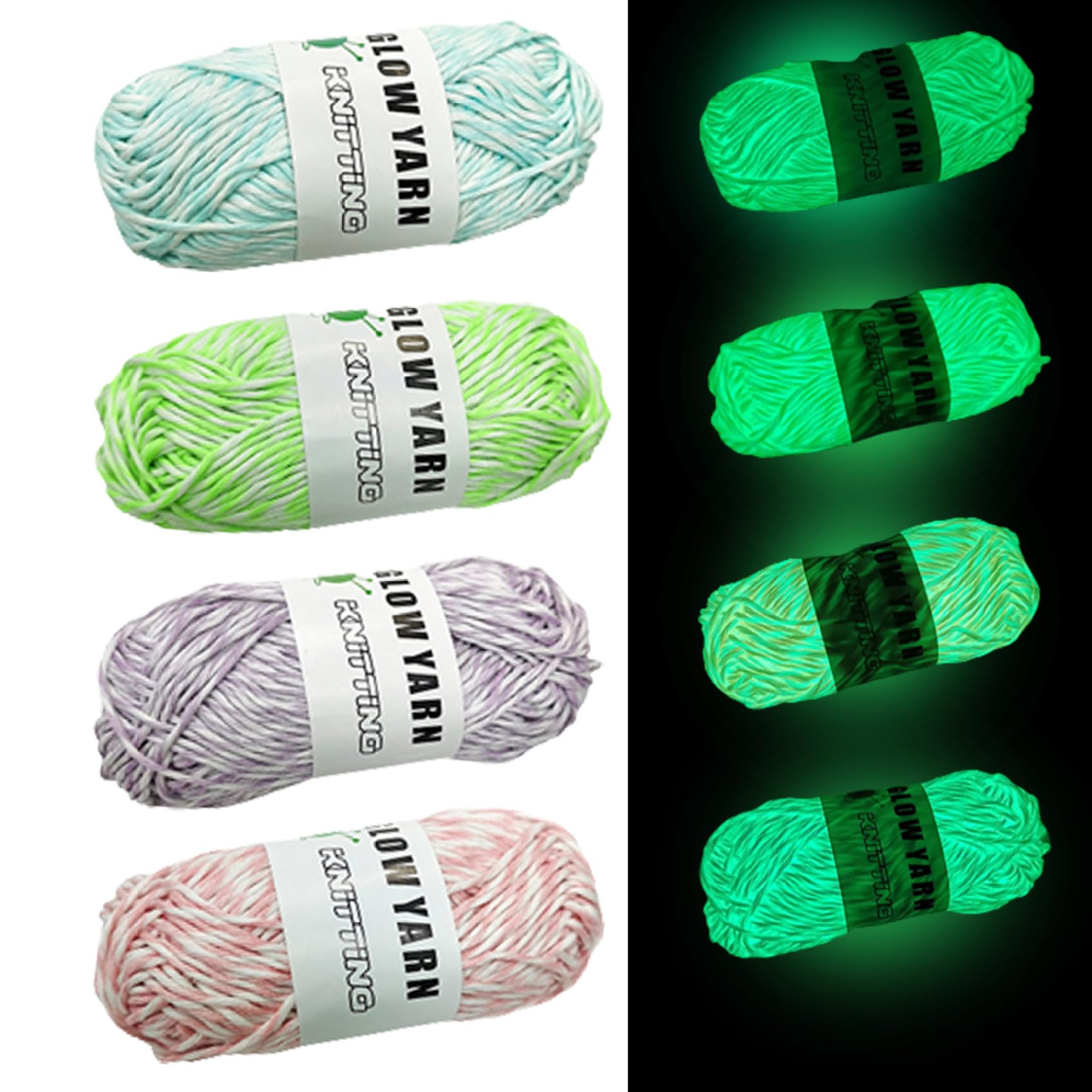 CAKEEYUM Glow In The Dark Yarn for Crochet 4 Rolls 58 Yards Long Beginner Yarn Fluorescent Luminous Crochet Thread Knitting & Supplies Glow In The Dark For Beginner