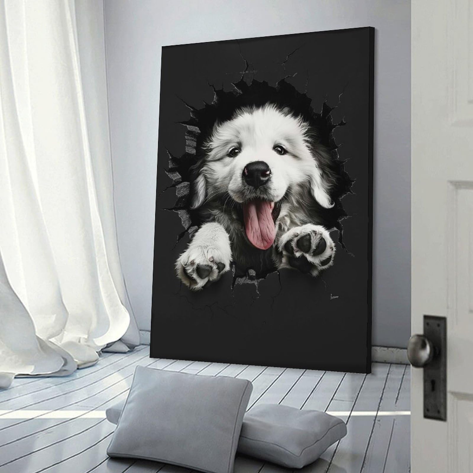 Junmoney Canvas Wall Decor Great Pyreness Spaniel, 20x30inch(50x75cm), for Gallery Wall Decor And Room Displays, An Easy Match for Collected Prints