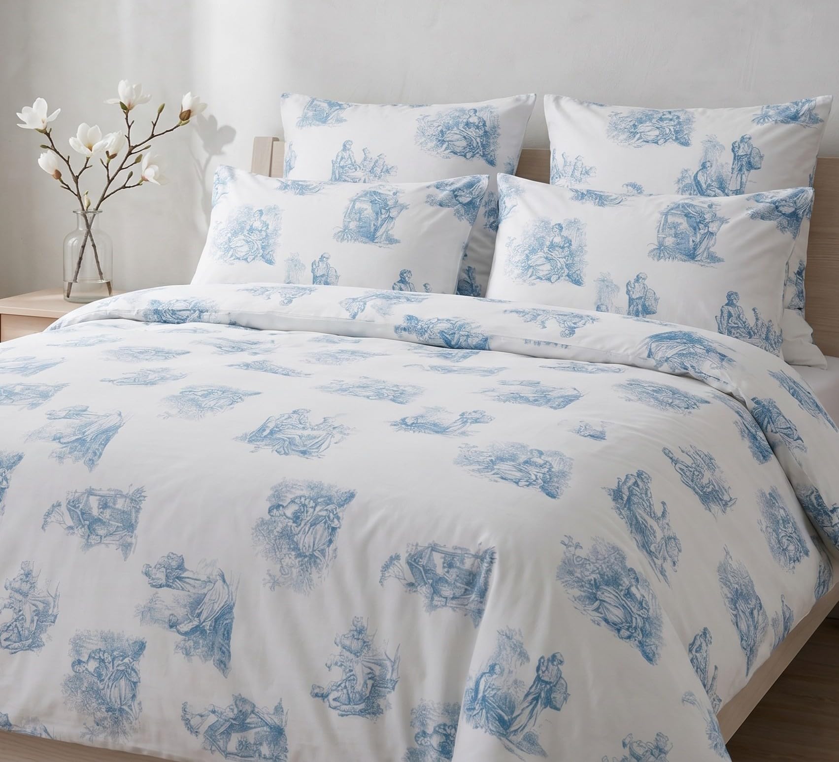 Toile de Jouy - Juego de ropa de cama (200 x 200 cm y 2 fundas de almohada de 65 x 65 cm)