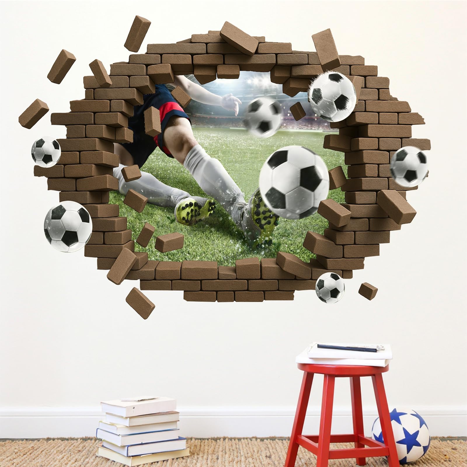 Sticker mural ballon de football pour salon et salle de jeux d'ambiance sportive