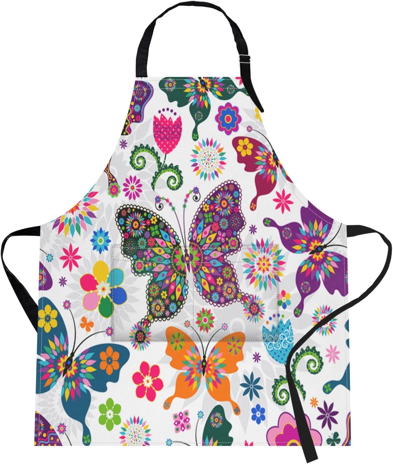 Britimes Butterfly Apron Floral Colorful Butterflies Flowers Aprons Kitchen Cooking Gardening for Women With Pockets