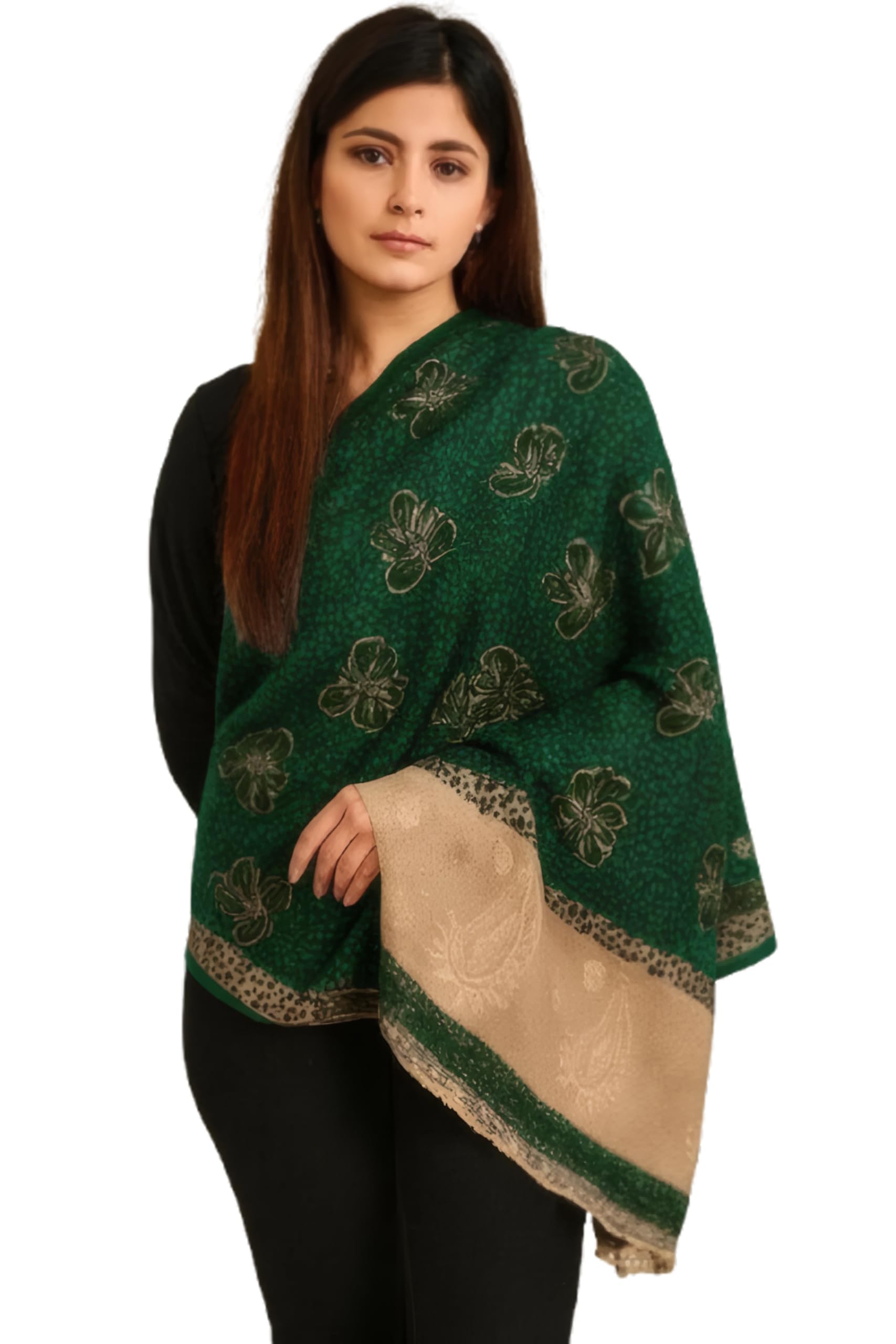 Green Pashmina Floral Jacquard Shawl for Women – Soft Warm Winter Wrap Stole-picture-42