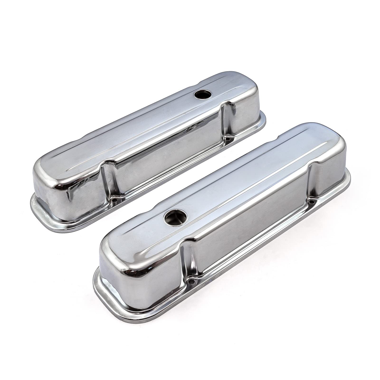 Speedmaster PCE314.1048 Pontiac 326 400 455 Chrome Steel Valve Covers - 3 1/2" Tall w/Baffled Hole