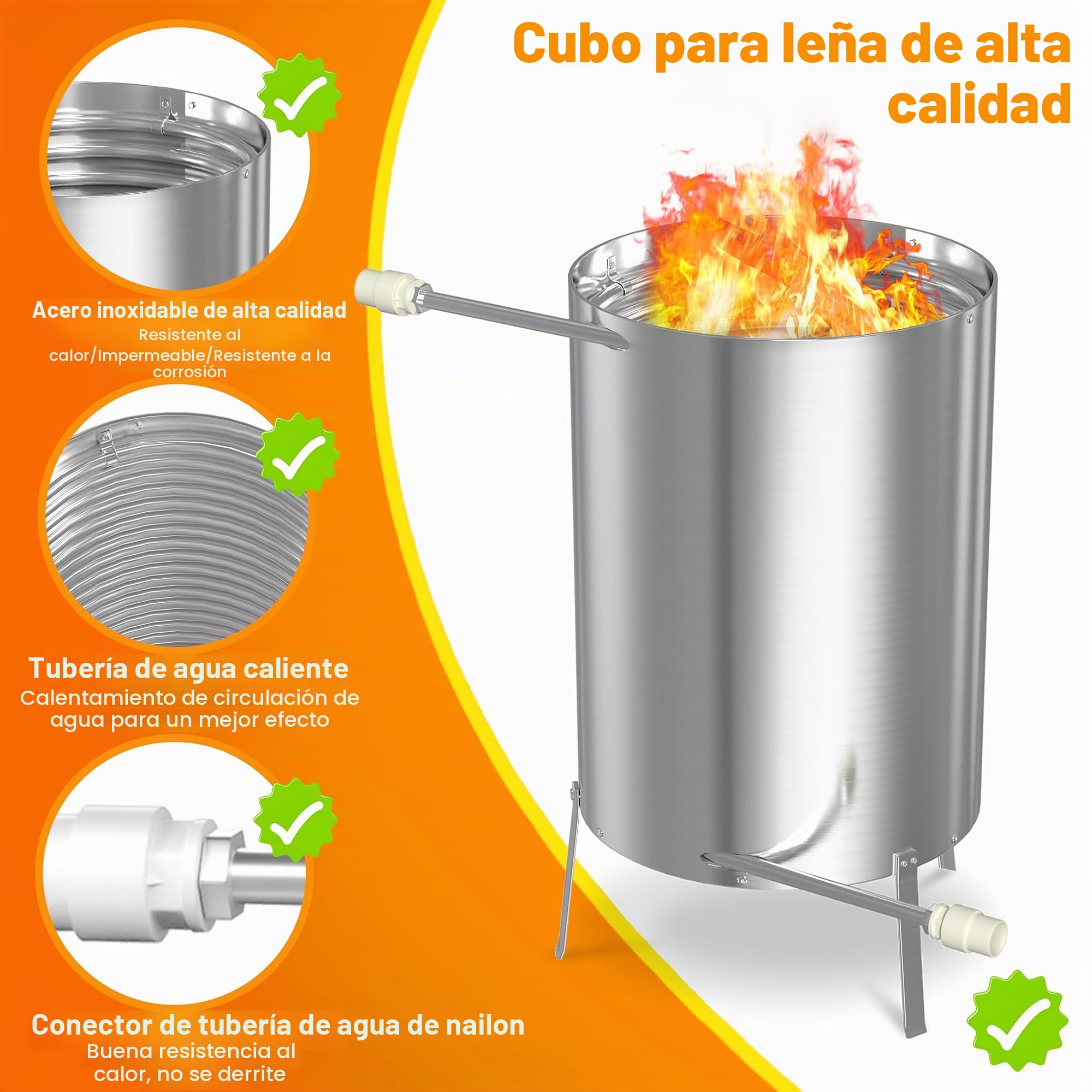 UISEBRT Calefacción para piscina con fuego Calentador de piscina Barrica de fuego de madera con espiral de calentamiento Ø 32/38 mm Conexión, calefactores de piscina Fabricados en 100% acero