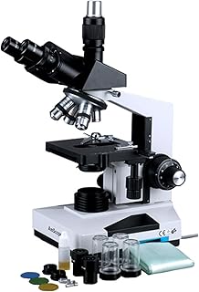 AmScope T490 Compound Trinocular Microscope, WF10x Eyepieces, 40X-1000X Magnification, Brightfield, Halogen Illumination, Abbe Condenser, Double-Layer Mechanical Stage, Sliding Head, High-Resolution Optics