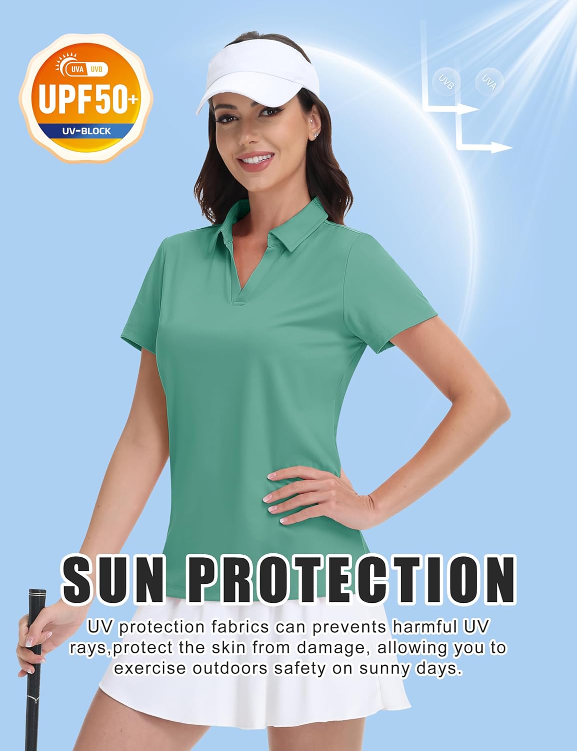 MAGCOMSEN Women's Golf Shirts Short Sleeve Polo Collared Tennis Shirt V Neck Quick Dry Sun Protection UPF 50+ - Image 3