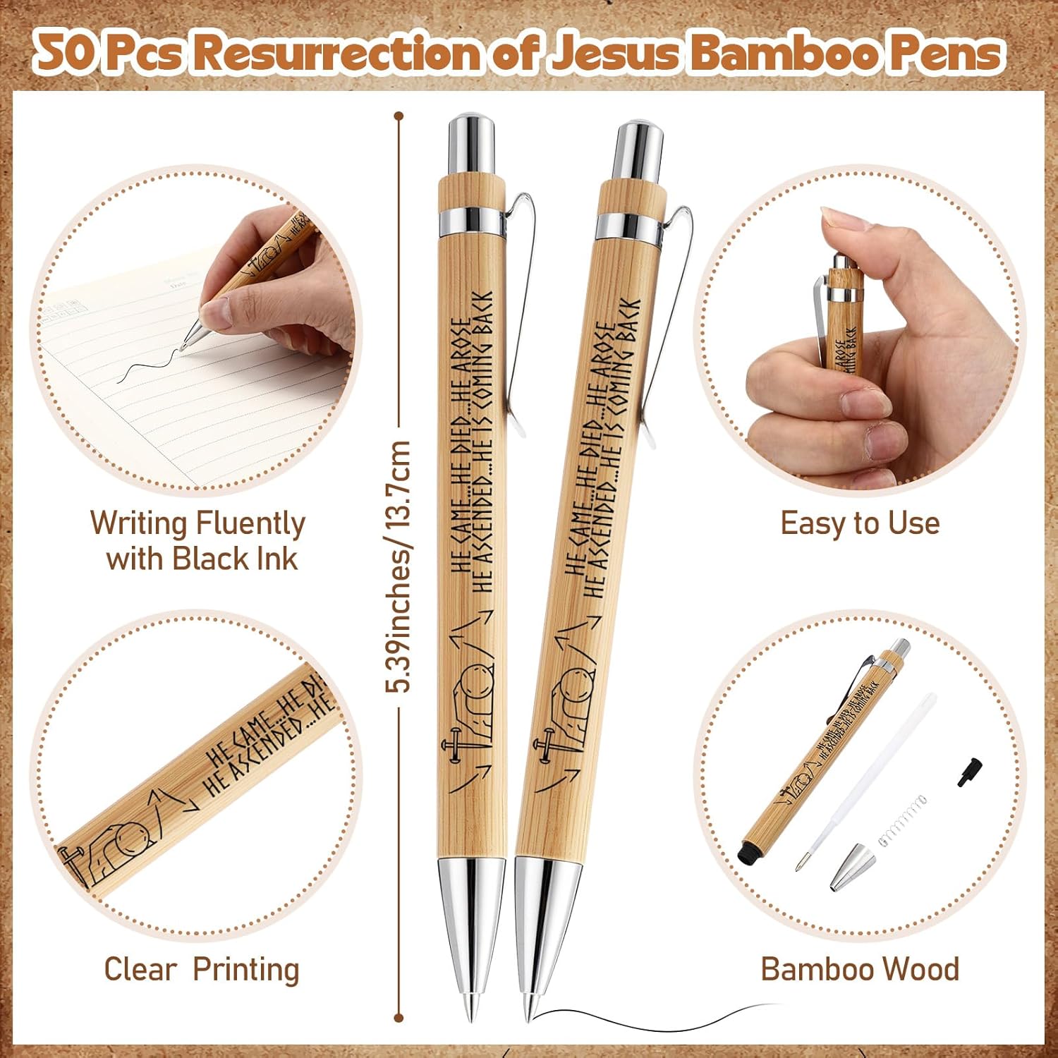 Sinload 50 Sets Fathers Day Christian Jesus Gifts Resurrection Story Gift Church Bamboo Pens Religious Silicone Bracelets Bookmarks He Came Died Arose Ascended Coming Back Party Favors