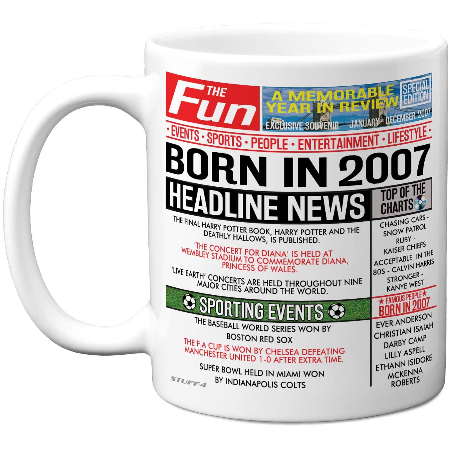 Stuff4 19th Birthday Mug Gift for Women and Men, Born in 2007 Newspaper