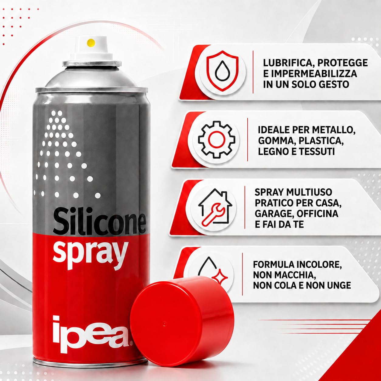 IPEA 2x Spray al Silicone Lubrificante, Protettivo, Antiadesivo 400 ml [800ml totali] - Bomboletta Spray Multiuso Incolore per Metallo, Gomma, Plastica, Legno, Tessuti - Per Elettrodomestici