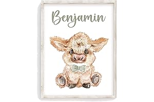 Rustic Watercolor Cow Tie: Personalized Nursery Unframed Print