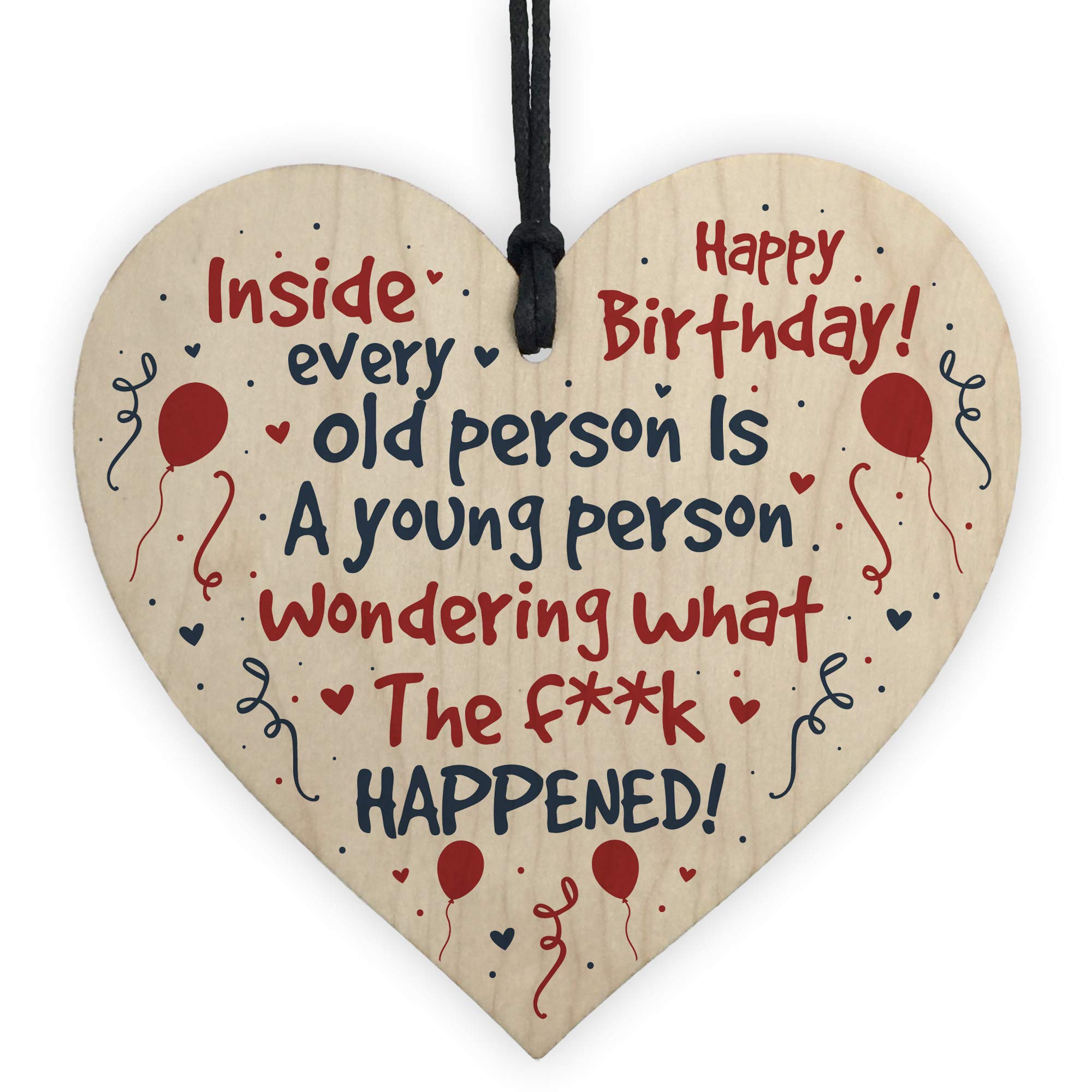 Red Ocean Multicolour Funny Happy Birthday Card For Mum Dad Nan Grandad 50Th 60Th 70Th Birthday Gift Wooden Heart Keepsake