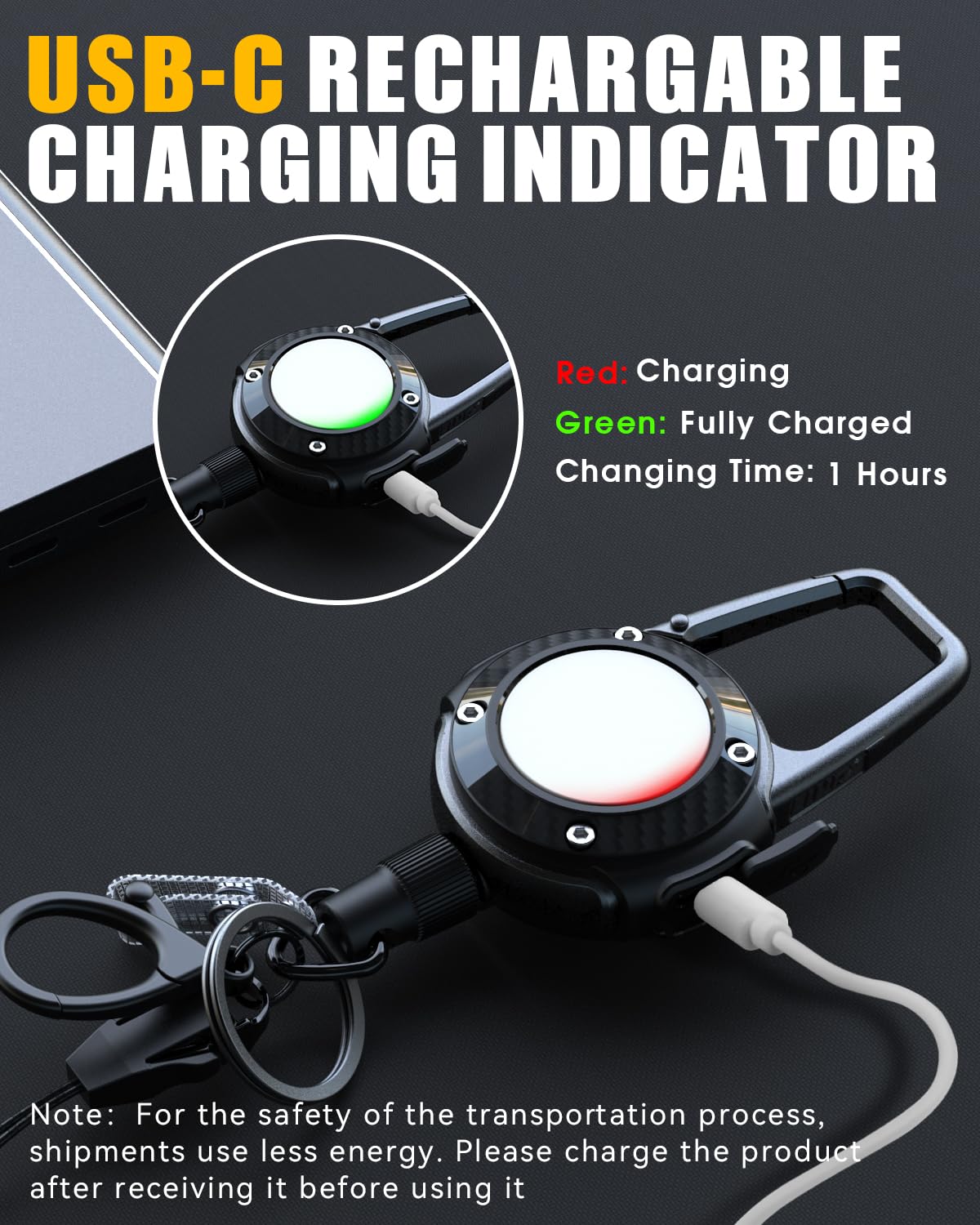 LIUGX LED Magnetic Retractable Keychain Flashlight 250 Lumens,USB-C Rechargeable, with Phone Tether Tabs - Image 4