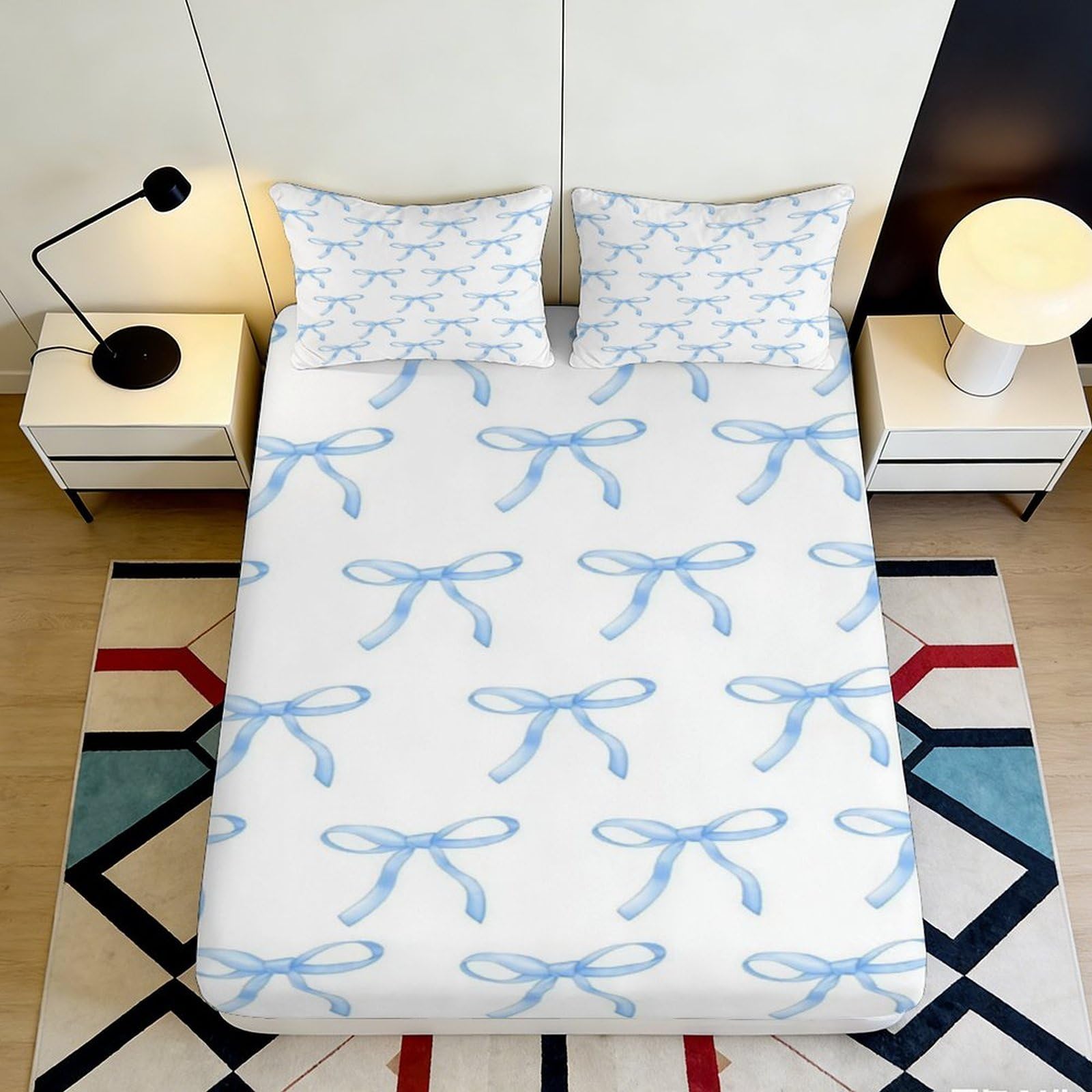 Pnayamiorkfel Style-6 3D Printed Blue Bow Fitted Sheet Microfiber Non-Slip Bedroom Decor Mattress Cover For Home Guest Room Dorm 90X200x25cm