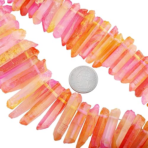 Miniatura 9 de Nupuyai Puntos de cristal de cuarzo de roca natural para hacer joyas, cuentas de piedra de punta graduada perforadas con revestimiento de titanio,