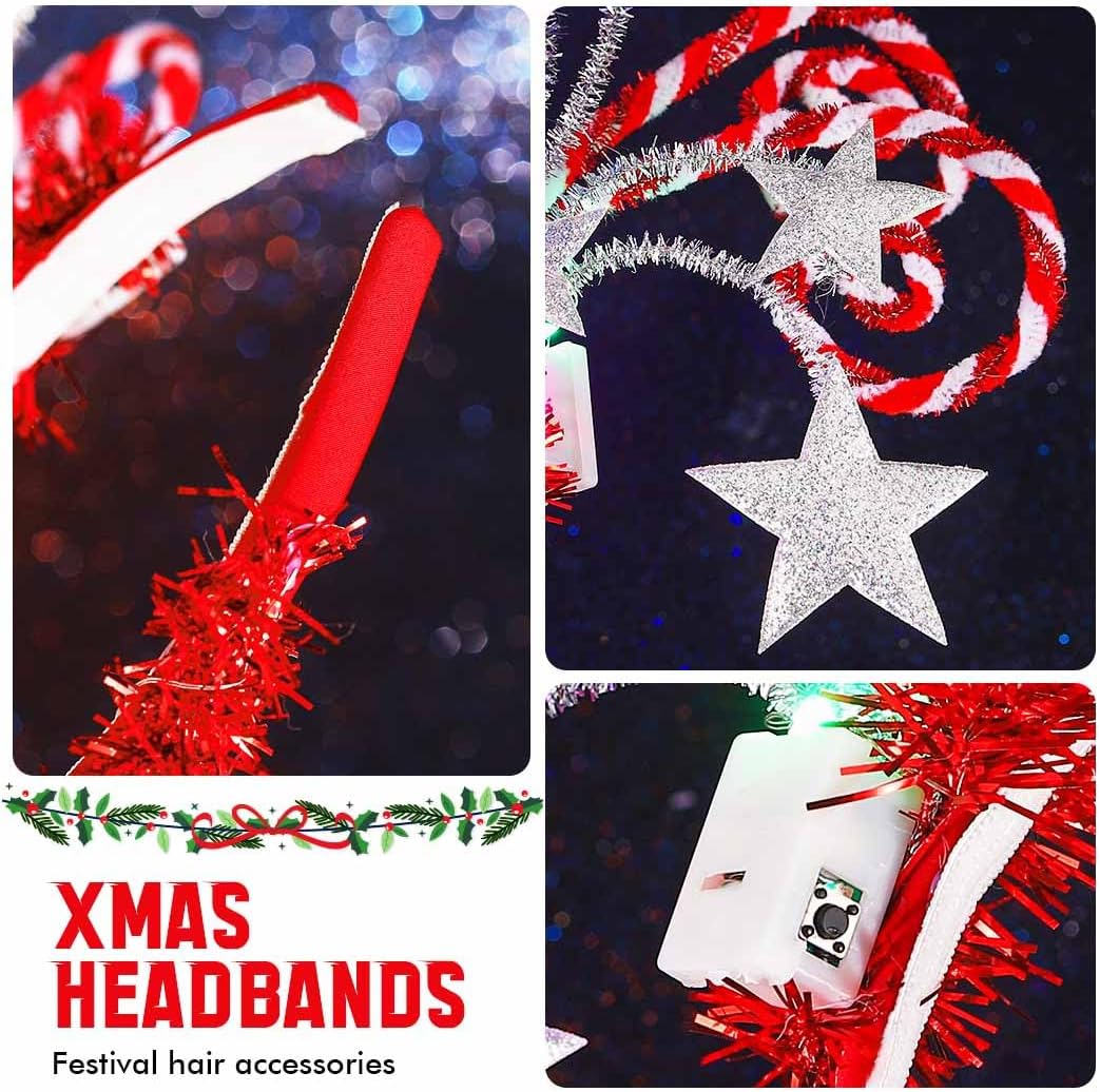 Kilshye Light Up Star Christmas Headband Ball Xmas Hairband Candy Cane Headwear Costume Hair Hoop Party Hair Accessories for Women and Girl - Image 4