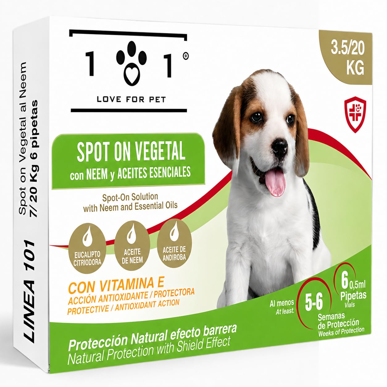 Antiparasitario para perros contra pulgas, garrapatas y mosquitos natural, 6 ampollas de 0,5 ml, antipulgas para perros de talla pequeña y cachorros, con aceite de nim de larga duración