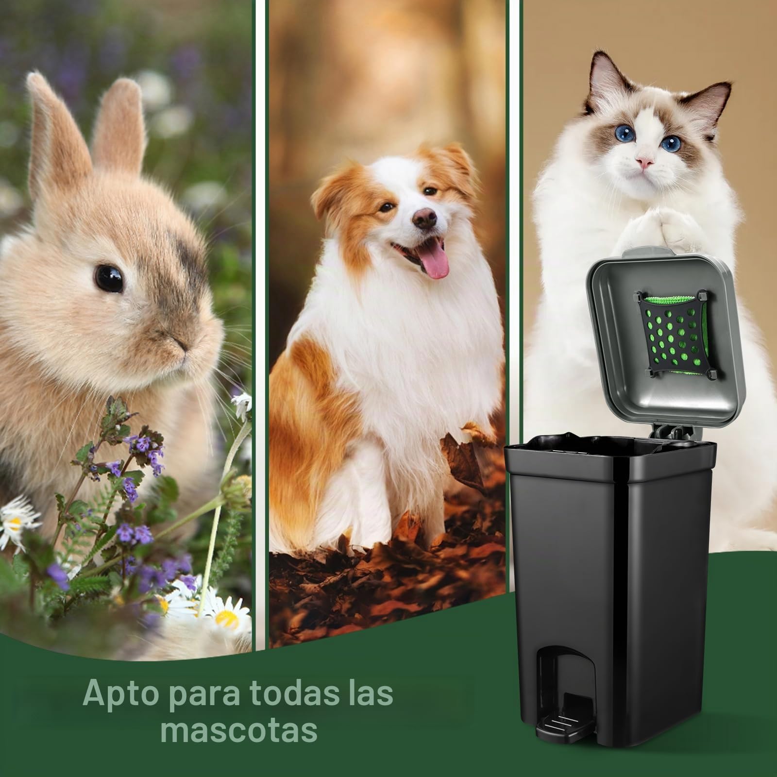 Bote de basura pequeño para mascotas con bloqueo y tapa, pedal manos libres para exteriores e interiores, cubo de basura para gatos de 5 litros con 20 bolsas de basura biodegradables y