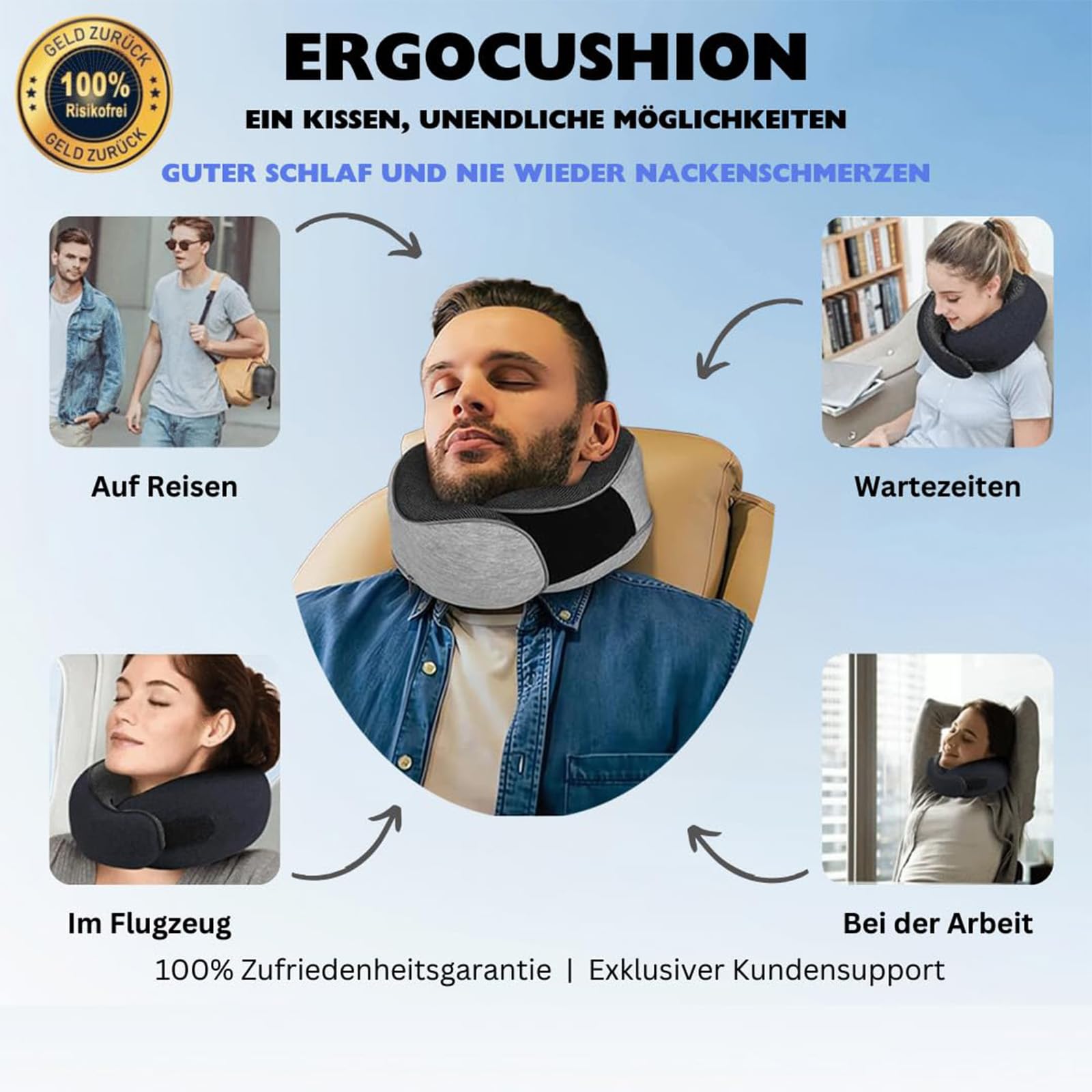 Reiteag Almohada Viaje Cuello, Almohada Cervical Viaje, Almohada Cervicales y Cuello Viaje, avión Coche Oficina, Incluye Antifaz para Dormir, Bolsa de Transporte